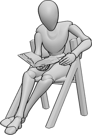 Pose Reference- Female hunched over reading pose - Female is sitting and leaning deeply forward while looking down at a book