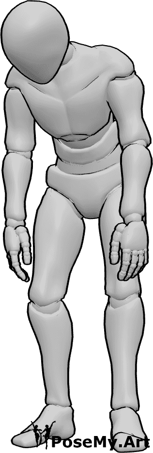 Pose Reference- Male hunched over standing pose - Male is standing hunched forward with his shoulders rounded and head lowered
