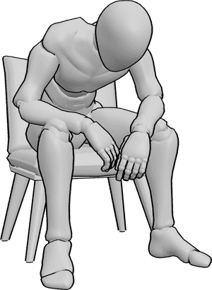 Pose Reference- Male hunched over sitting pose - Male is sitting with his legs apart and torso collapsed forward