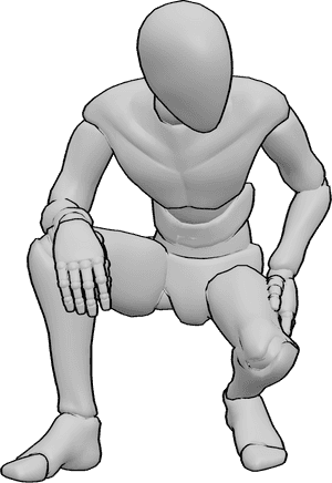 Pose Reference- Male hunched over crouching pose - Male is crouching low with his torso curled forward over his legs