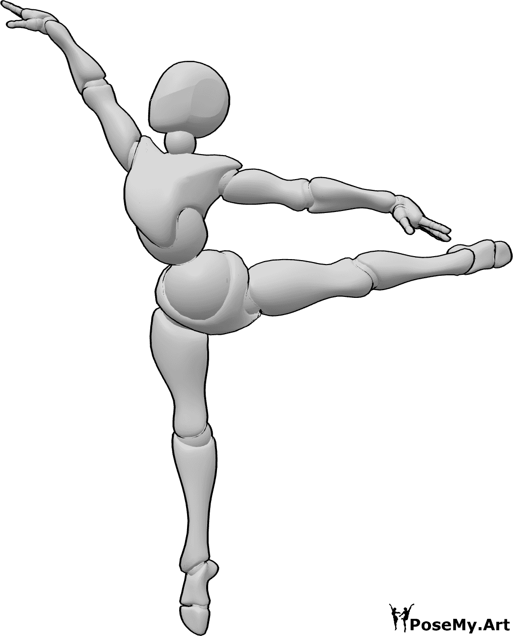 Pose Reference - Dynamic ballet jump pose - Female dynamic dancing ballet jump pose