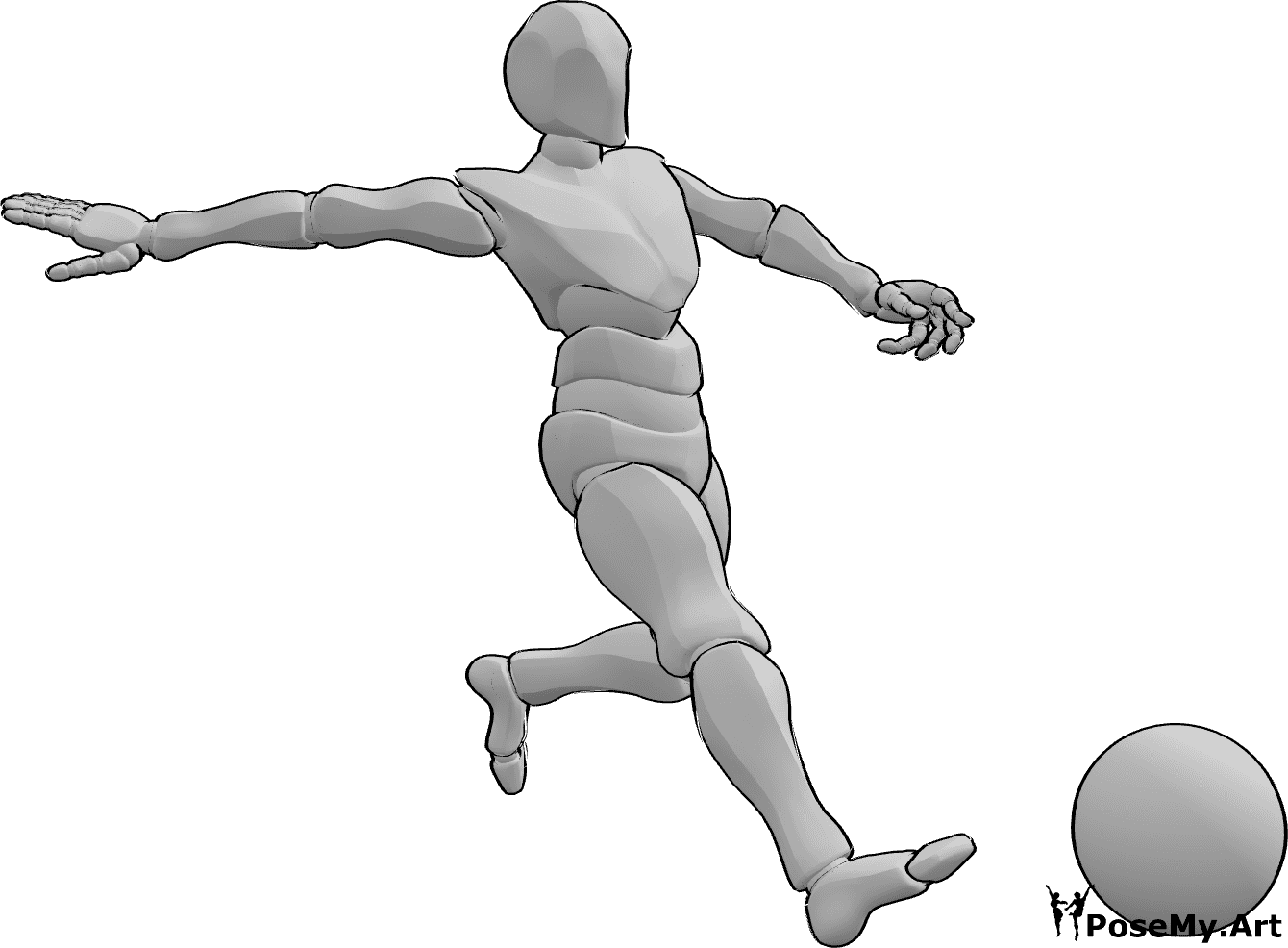 Pose Reference - Kicking soccer ball pose - Male is playing soccer, running and kicking the ball pose