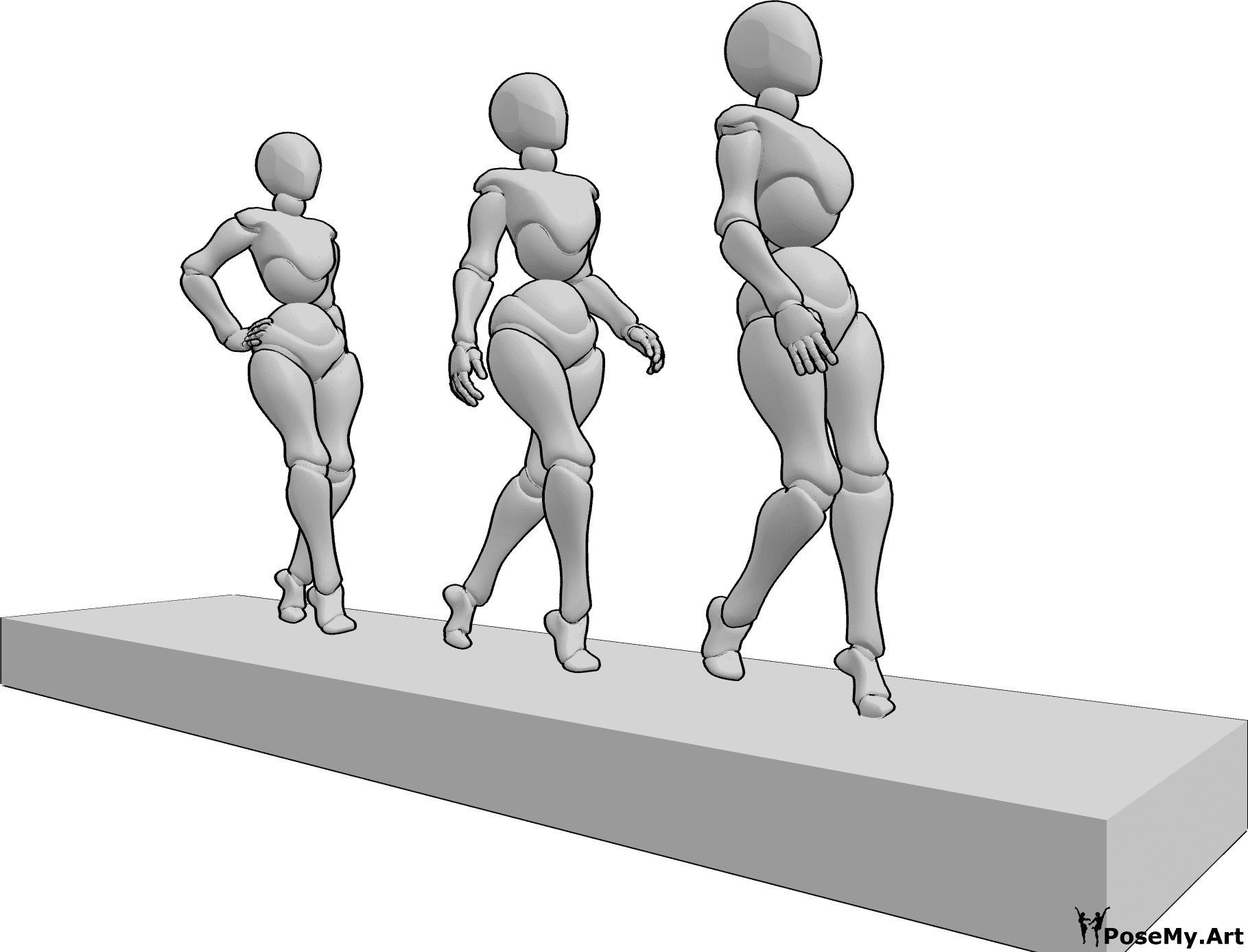 Pose Reference - Catwalk high heels pose - Female model is walking on the catwalk in high heels
