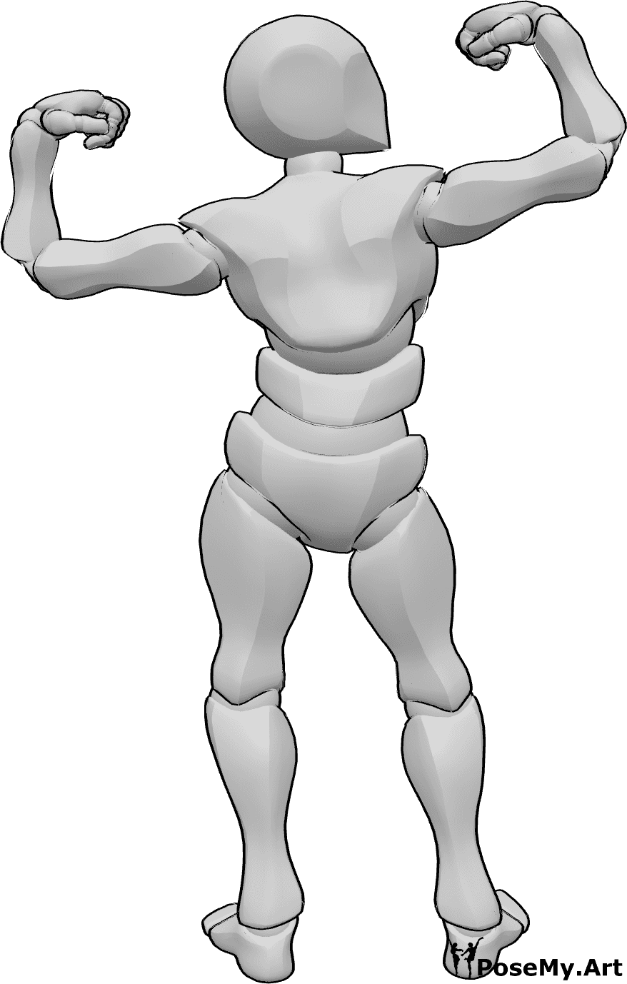 Pose Reference - Back muscles pose - Male bodybuilder is showing his back muscles