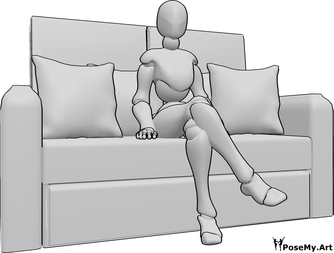 Pose Reference - Female casual sitting pose - Female is sitting casually with her legs crossed on the couch pose