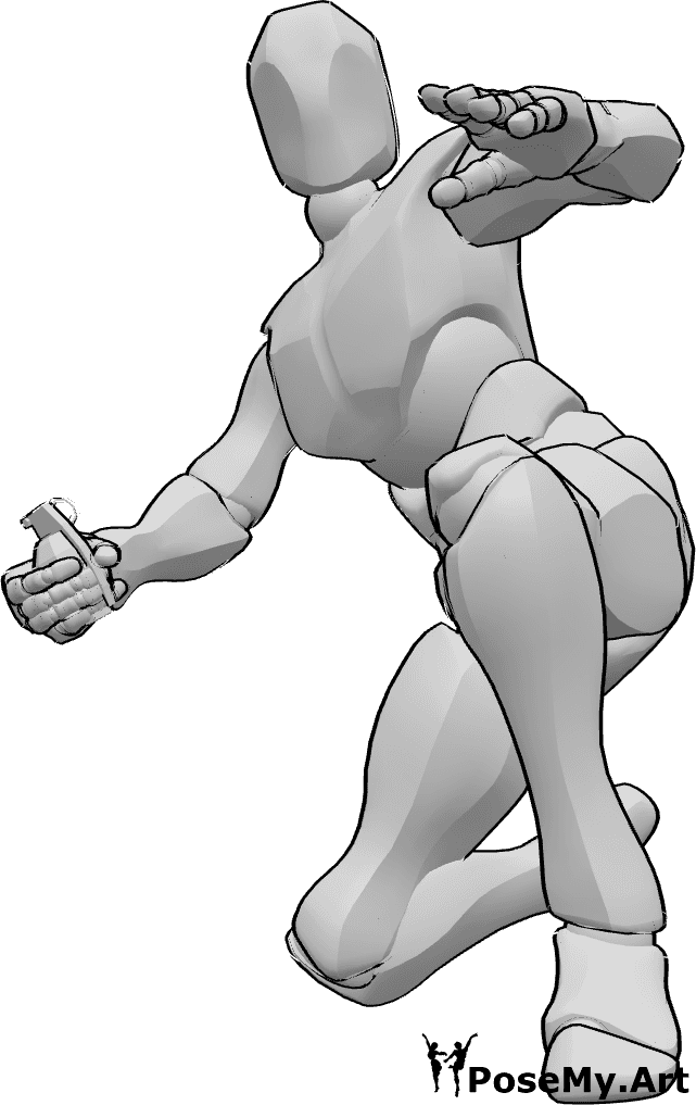 Pose Reference - Throwing grenade pose - Male is kneeling and throwing a grenade