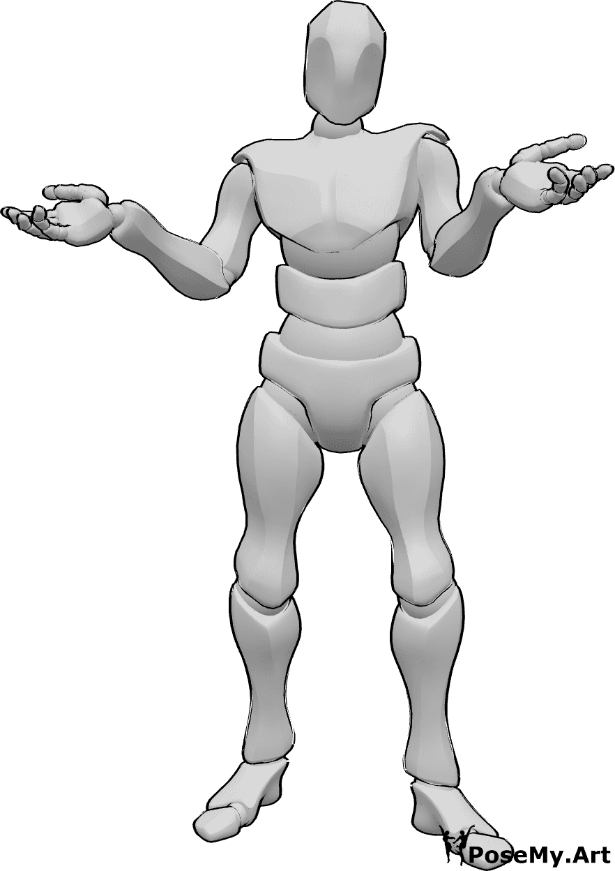 Pose Reference - Male confused gesture pose - Male is standing and showing 
