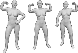 Pose Reference - Muscular females standing pose - Three females are standing and showing their muscles