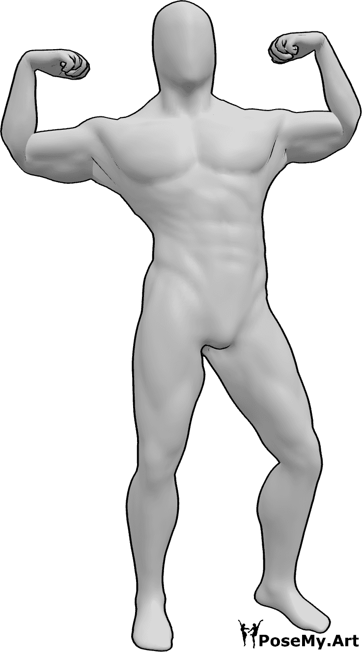 Pose Reference - Male showing muscles pose - Male is standing and showing his arm muscles pose