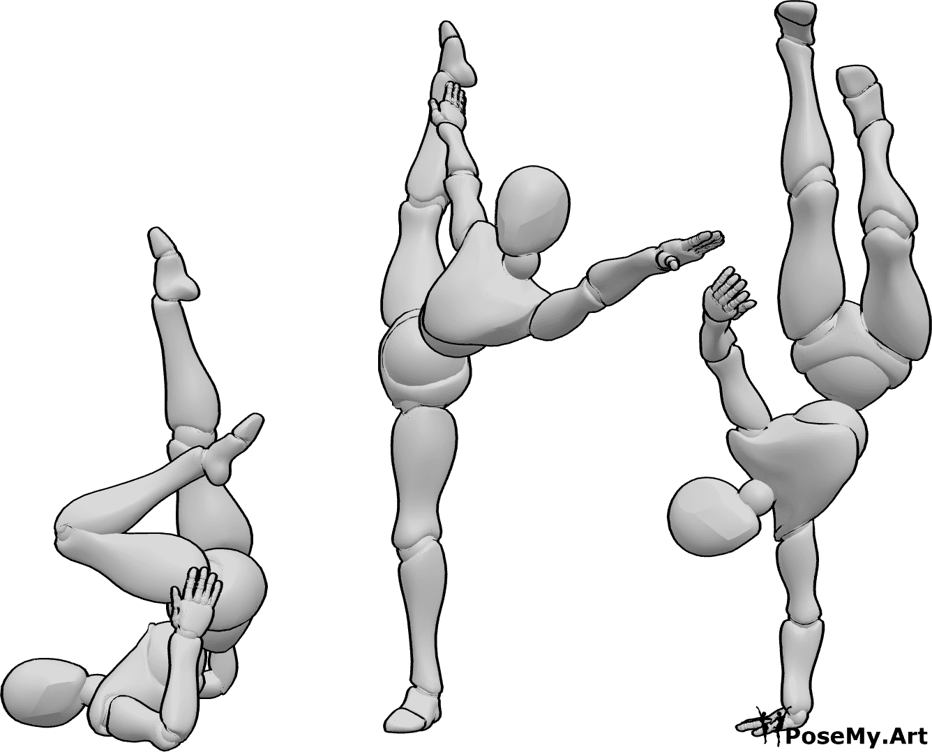 Pose Reference - Acrobatic dance pose - Three females are acrobatic dancing and posing