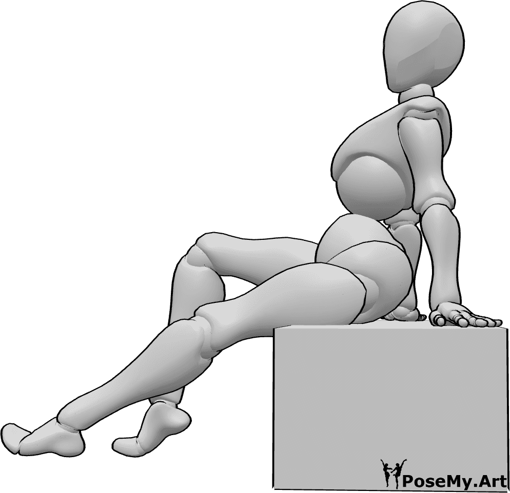 Pose Reference - Sitting flirting legs pose - Confident female is sitting and flirting, showing her legs pose