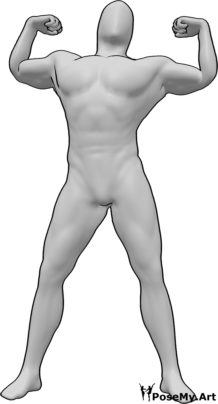 Pose Reference - Showing muscles standing pose - Muscle male is standing confidently, showing arm muscles pose