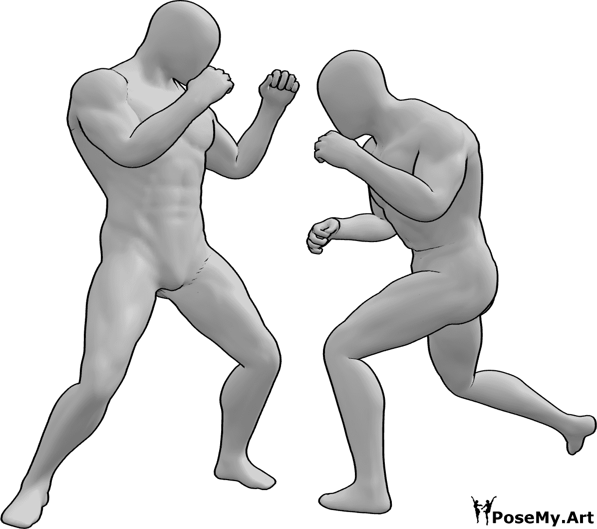 Pose Reference - Muscle males fighting pose - Two muscle males are fighting, boxing muscle males pose