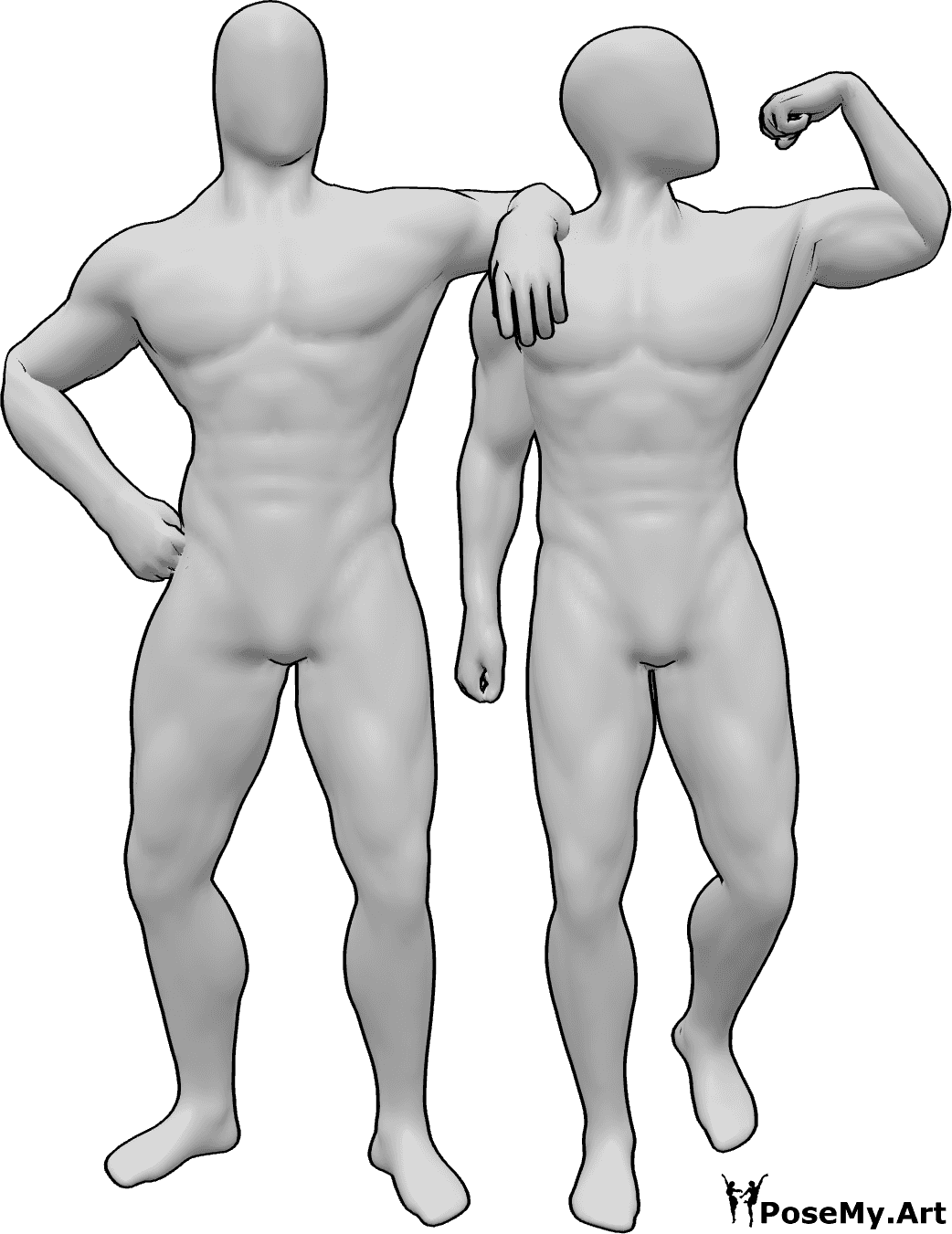 Pose Reference - Muscle males together pose - Two muscle males are standing and posing together, showing muscles