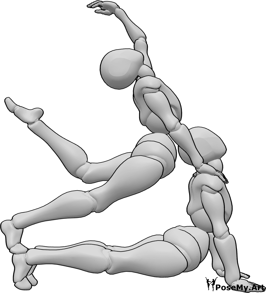 Pose Reference - Two acrobatic females pose - Two acrobtic females are performing an acrobatic pose together