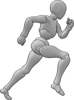 Pose Reference - Female fast running pose - Female is running fast with clenched fists, looking forward