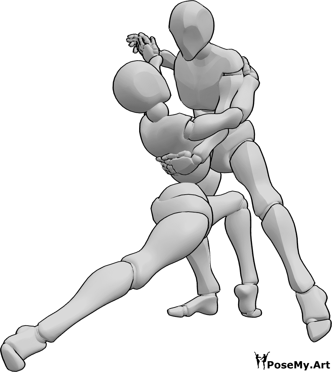 Pose Reference - Romantic tango dance pose - Female and male are dancing tango and looking into each other's eyes