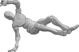 Pose Reference - Right handstand leg pose - Male is breakdancing on the floor, both legs are in the air, standing on right hand