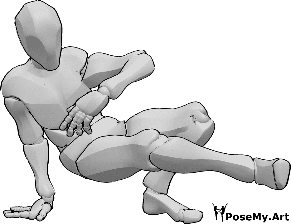 Pose Reference - Ground footwork pose - Male is breakdancing, standing on right hand, ground footwork pose