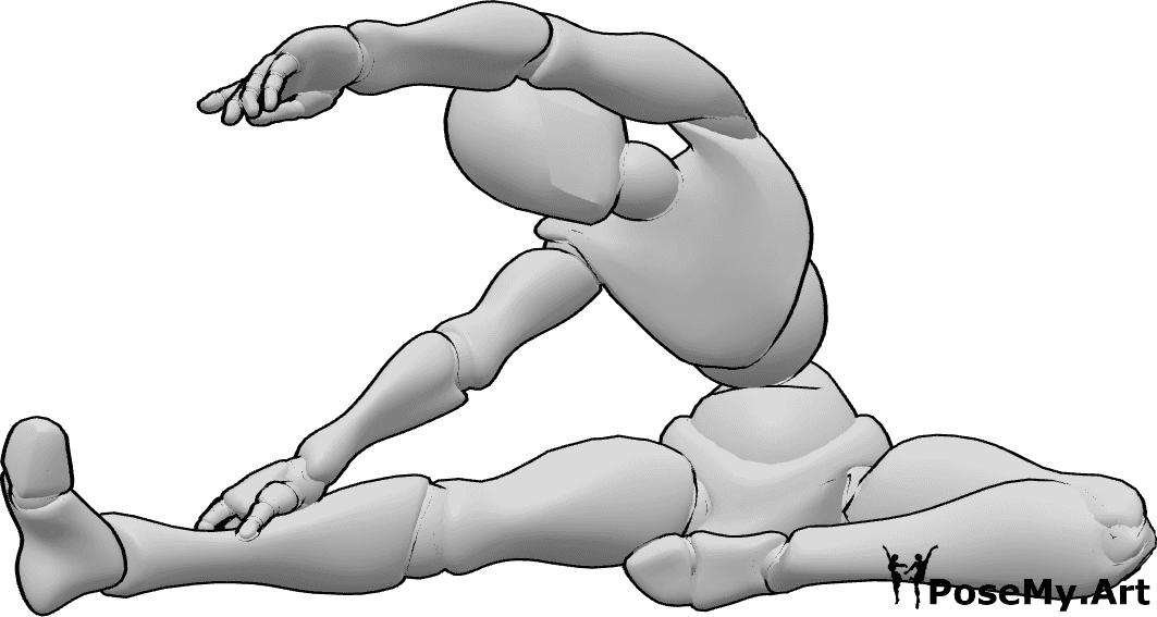 Pose Reference - Fitness stretches ground pose - Fitness female is warming up, sitting on the ground and doing stretches 