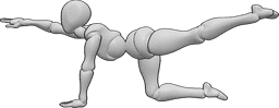 Pose Reference - Female yoga ground pose - Fitness female is doing yoga on the ground, raising her right arm and left leg
