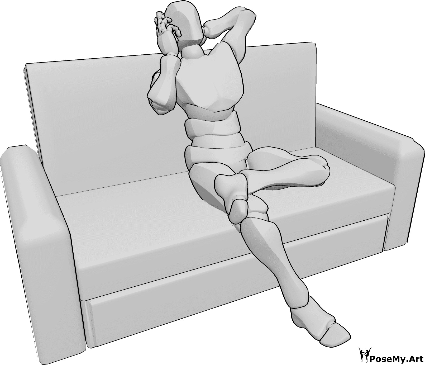 Pose Reference - Sitting sofa talking pose - Male is sitting on the sofa with crossed legs and talking on the phone