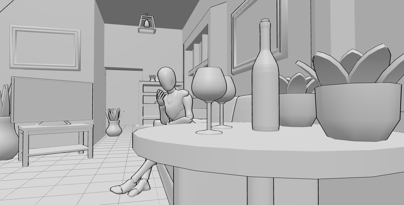 Close-up camera angle showing how foreground composition changes the story of a seated character