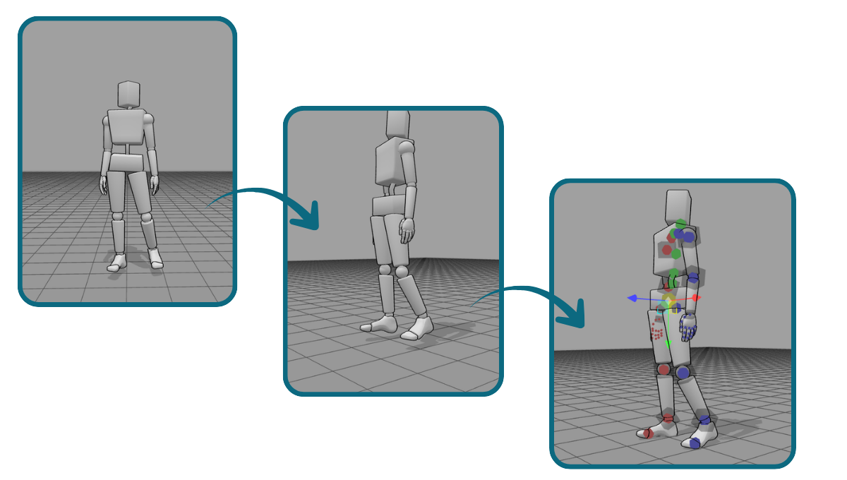 Comparison of model's feet floating versus touching the ground plane.