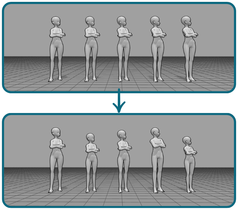 Comparison of a lineup with the same model type, but altering the heights to give variety.