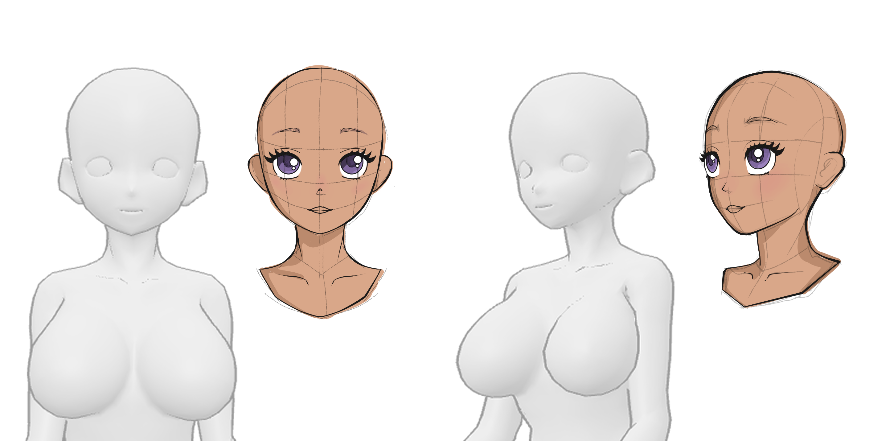 3D anime model reference and anime drawing from different angles