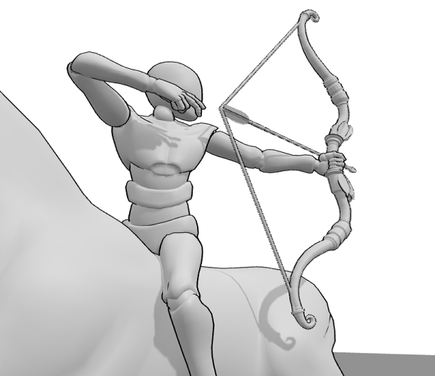 Archer aiming pose with the body aligned toward an unseen target