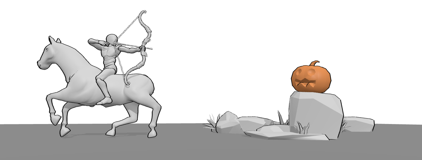 Archer aiming at a pumpkin used as a temporary target reference to improve focus and body alignment