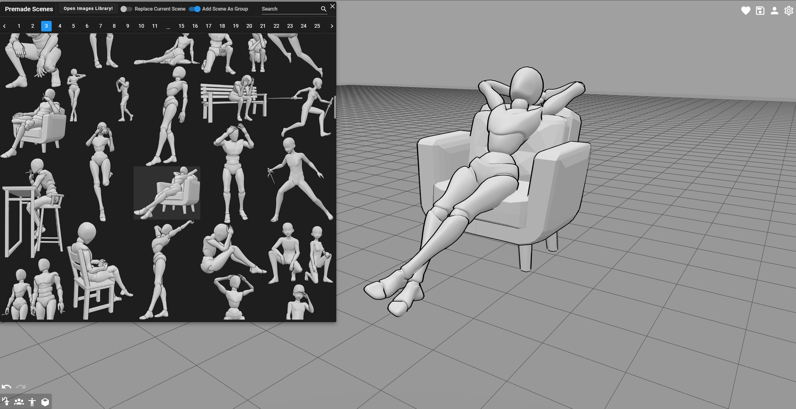 PoseMyArt's Premade Scenes Library