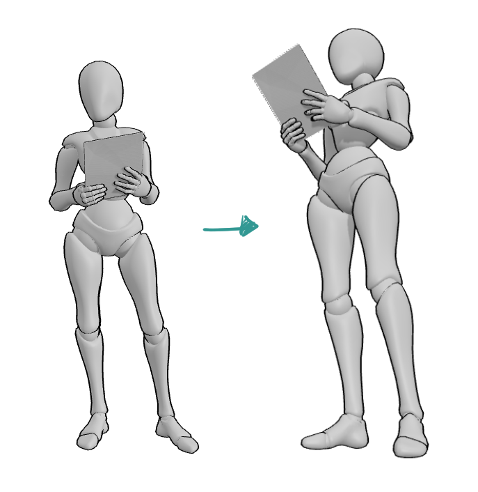3D drawing reference pose from two different angles