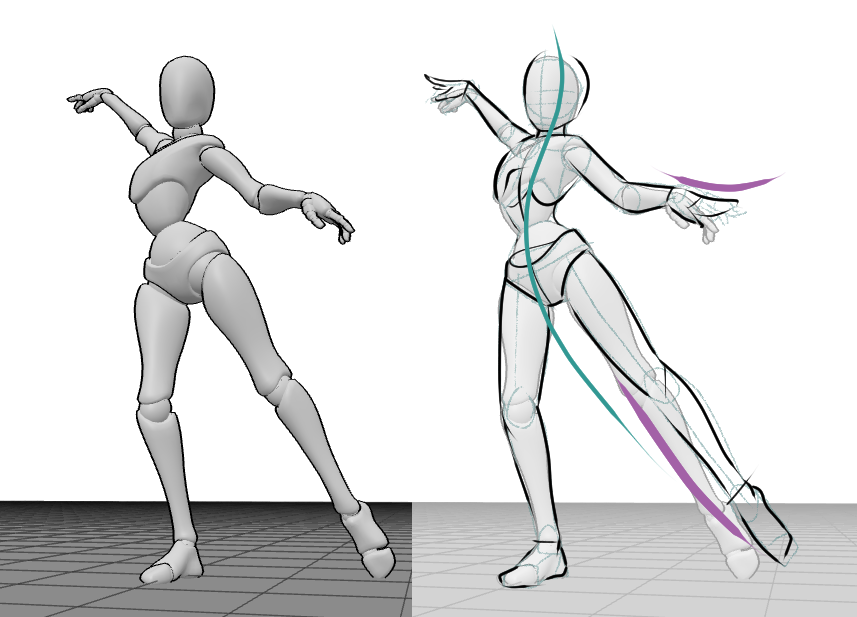 drawing with pose reference, exaggerating movements