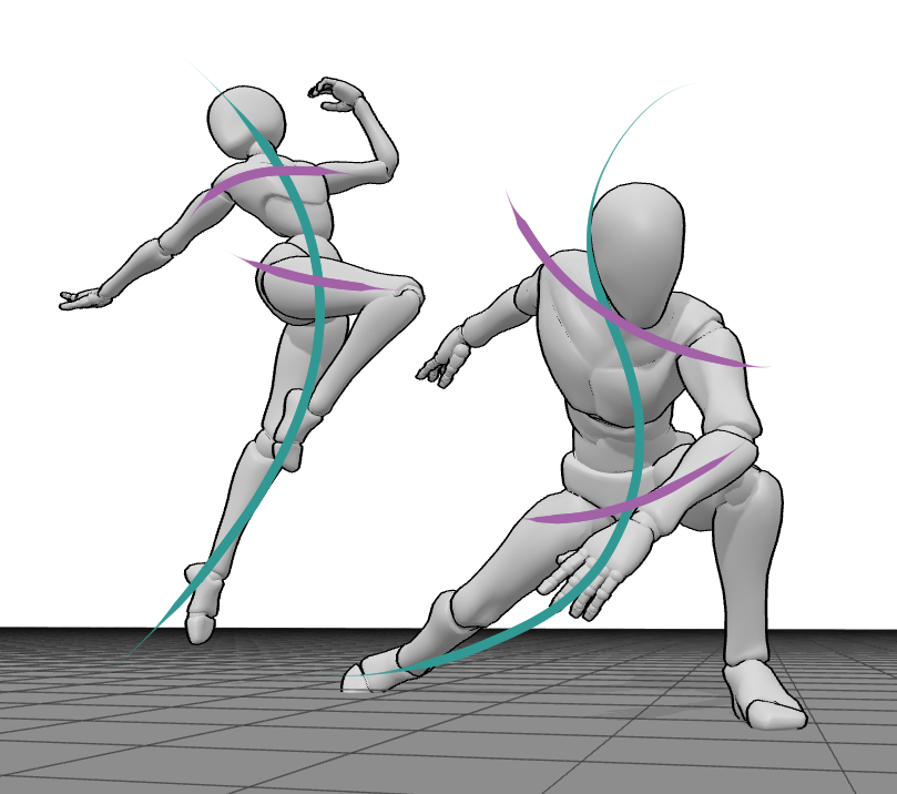 line of action dynamic female and male drawing reference poses
