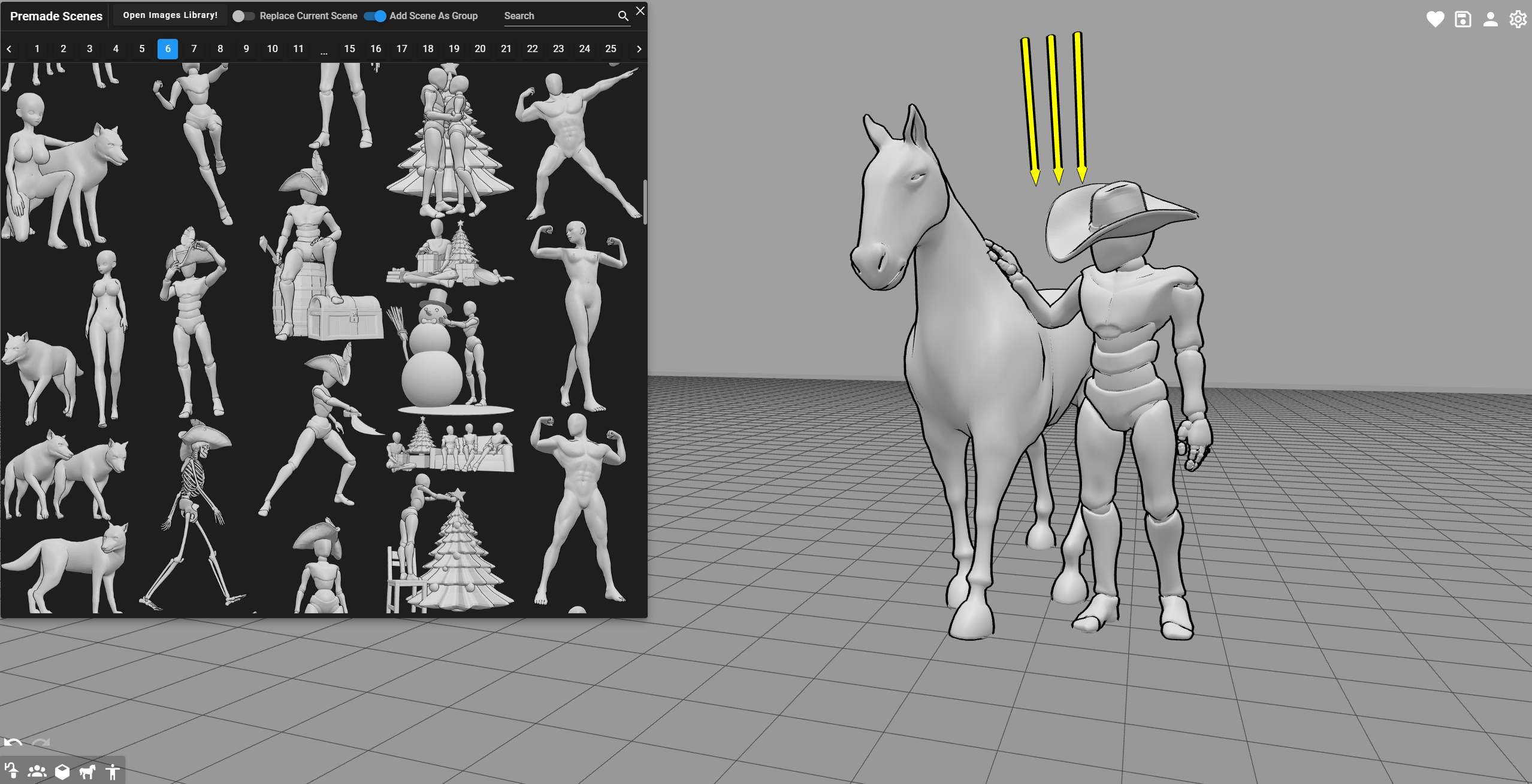 PoseMyArt's Premade Scenes Library