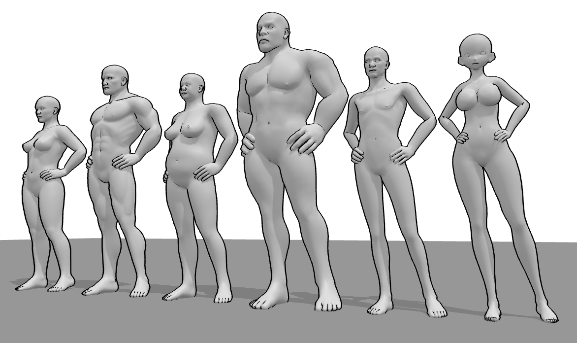 PoseMyArt model library - Different body types