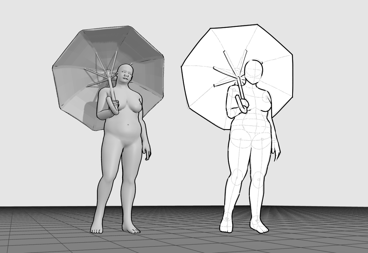 Curvy female 3D pose reference and drawing