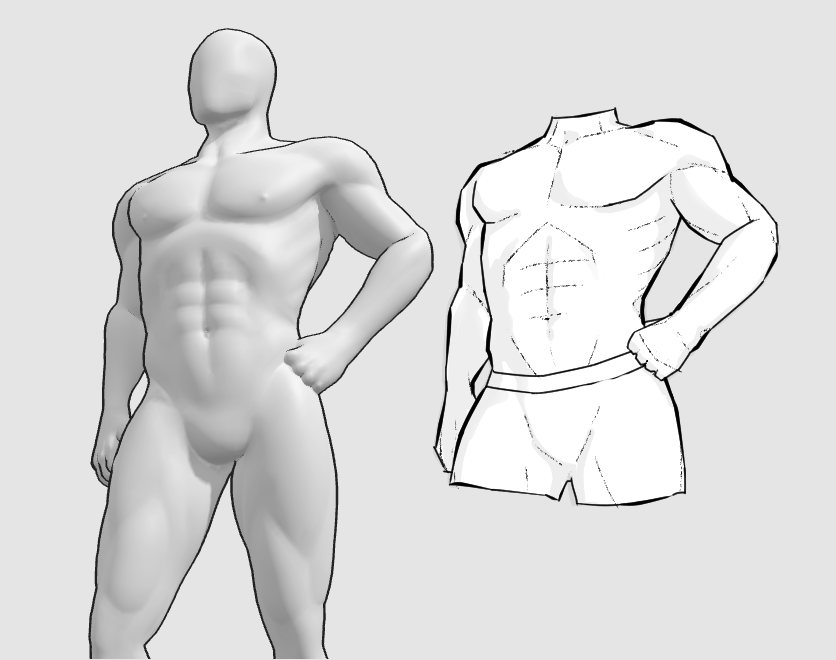 Muscular male 3D pose reference and drawing|551