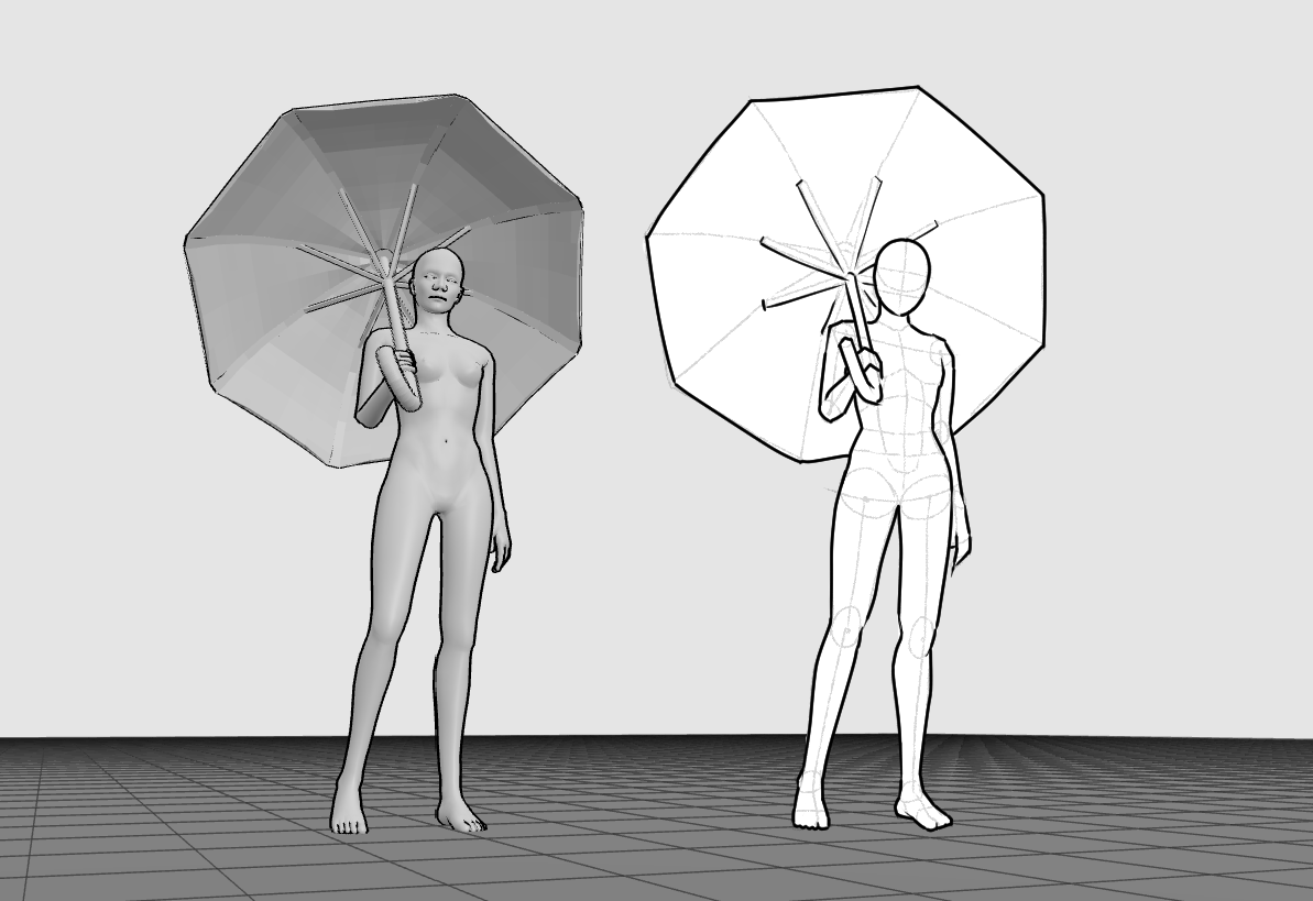 Skinny female 3D pose reference and drawing