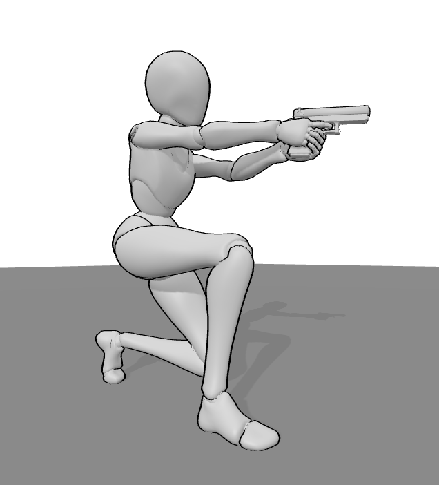 Female is crouching and aiming reference pose | 522