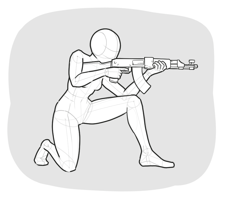 Female is crouching and aiming with an AK pose drawing | 578
