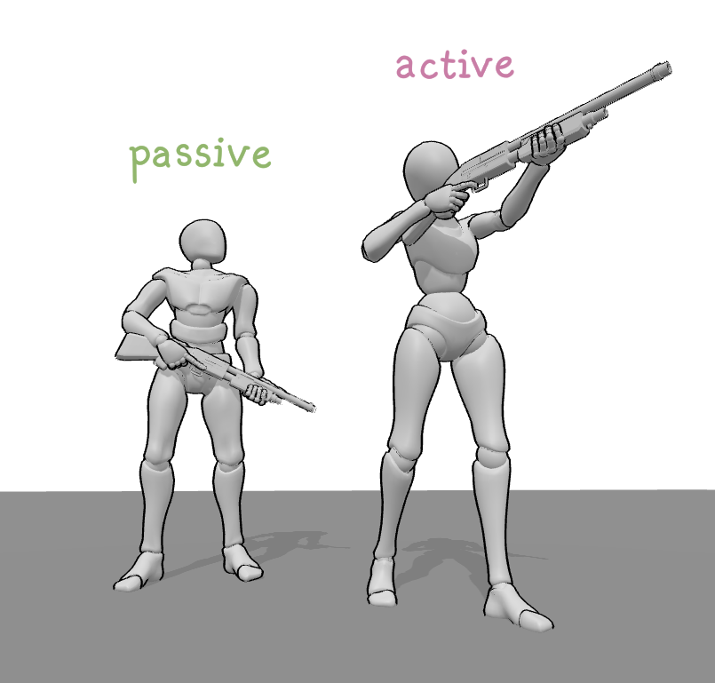 Differences between active and passive gun holding poses