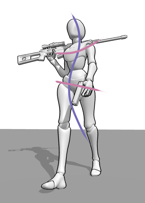 Female is holding 2 guns pose reference | 371