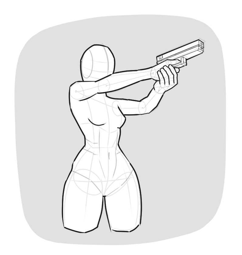 Female is holding a gun with both hands, aiming pose drawing | 494
