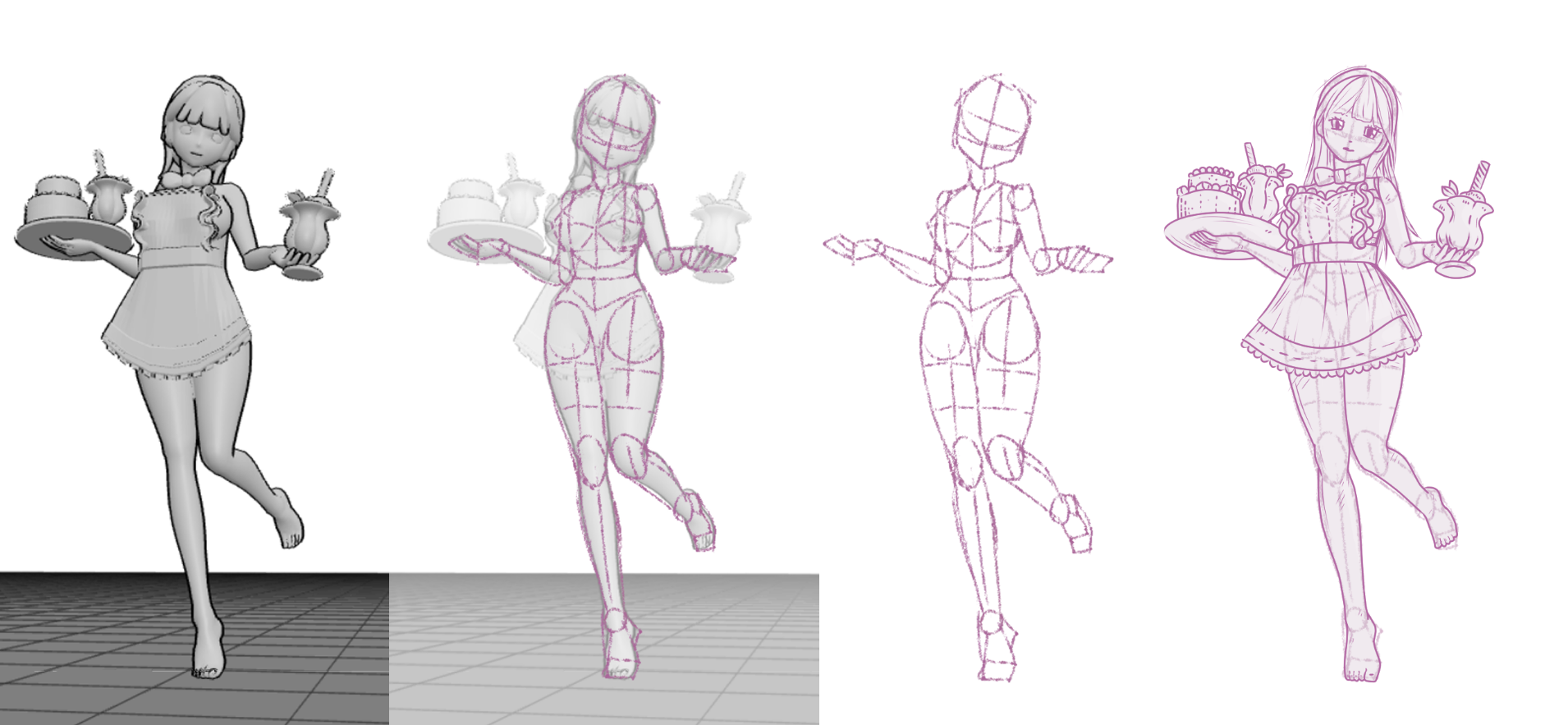 anime maid drawing reference and drawing