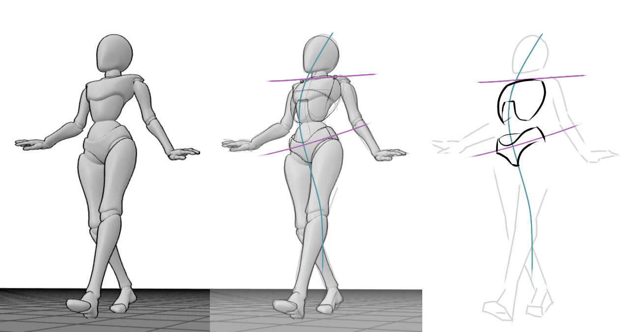 dynamic female drawing reference pose and sketch