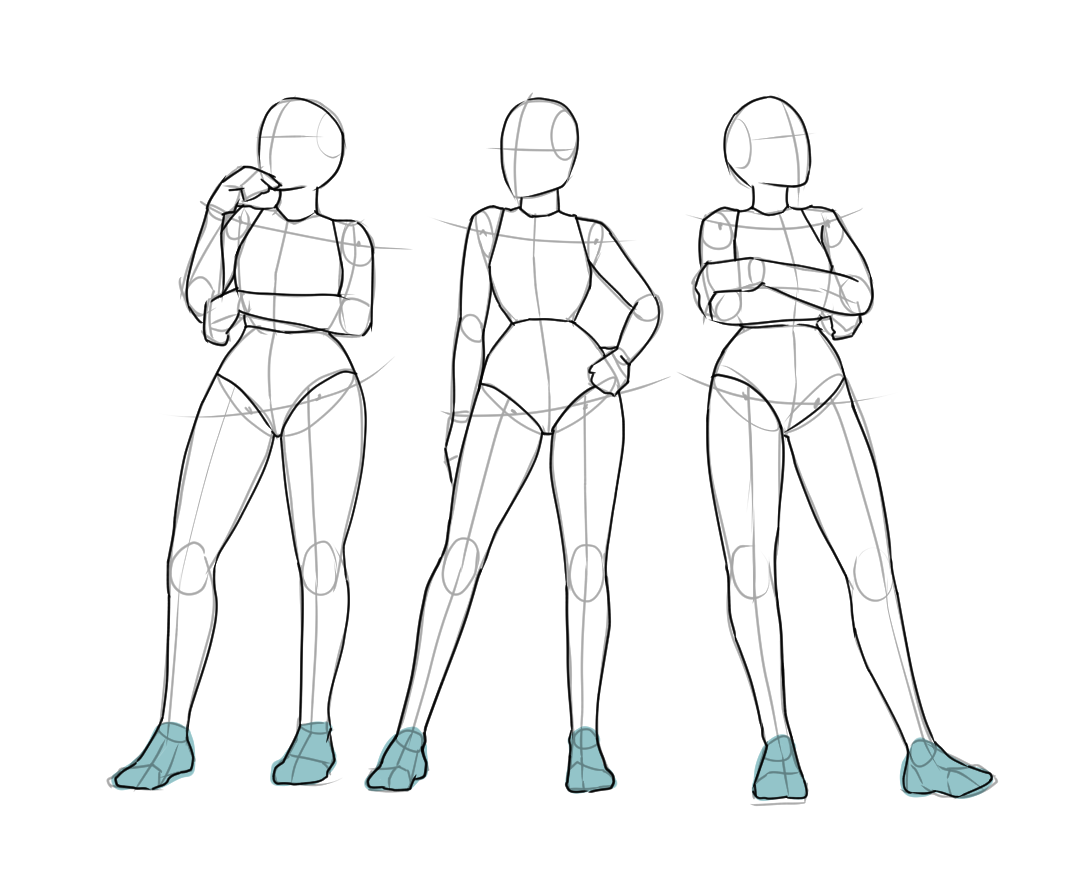 Standing pose drawings showing how the feet support the body's weight and balance