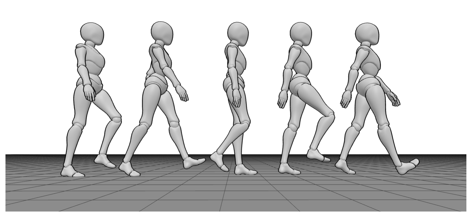 Exaggerated walking poses 3D drawing reference